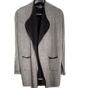 Love Token Gray Open Front Blazer with Black Trim